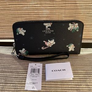 Coach Long Zip Around Wallet With Snowman Print